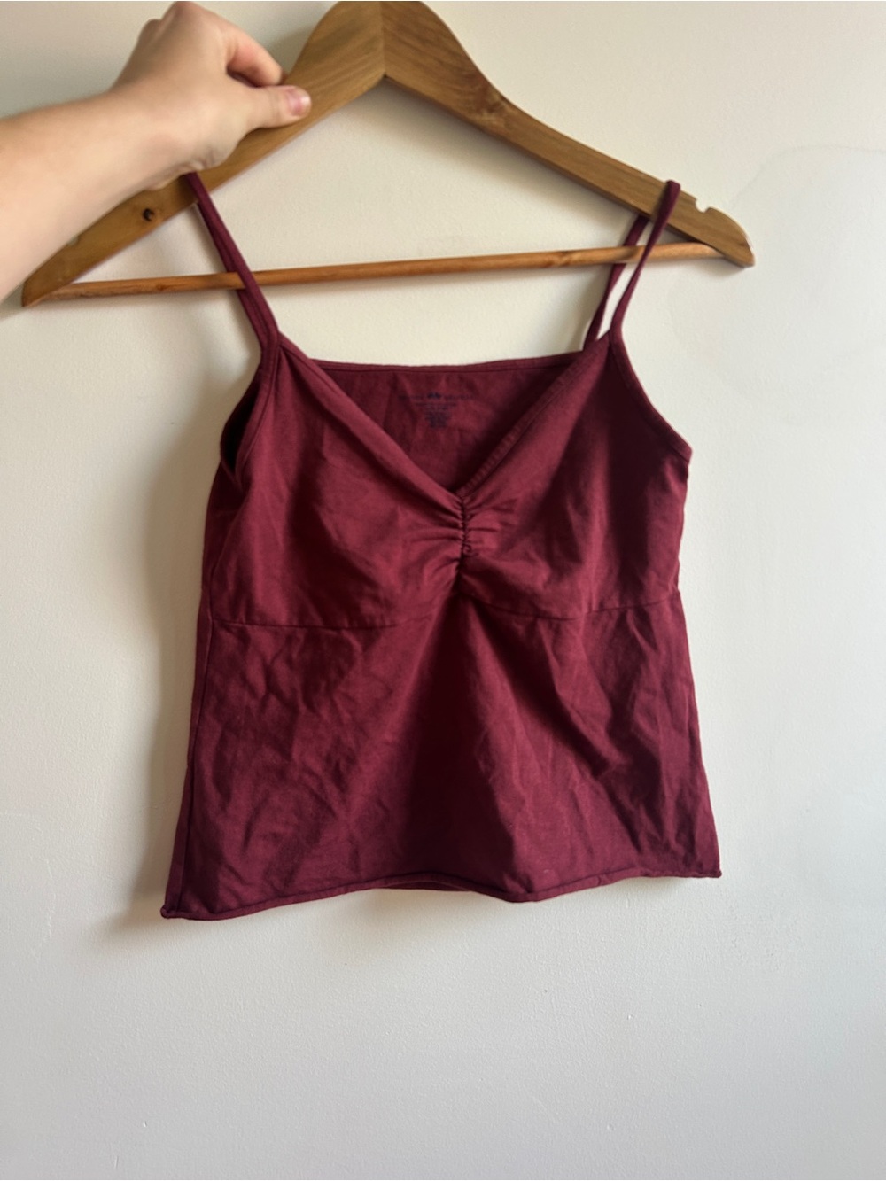 Brandy Melville Burgundy Ruched V-Neck Spaghetti Strap Camisole